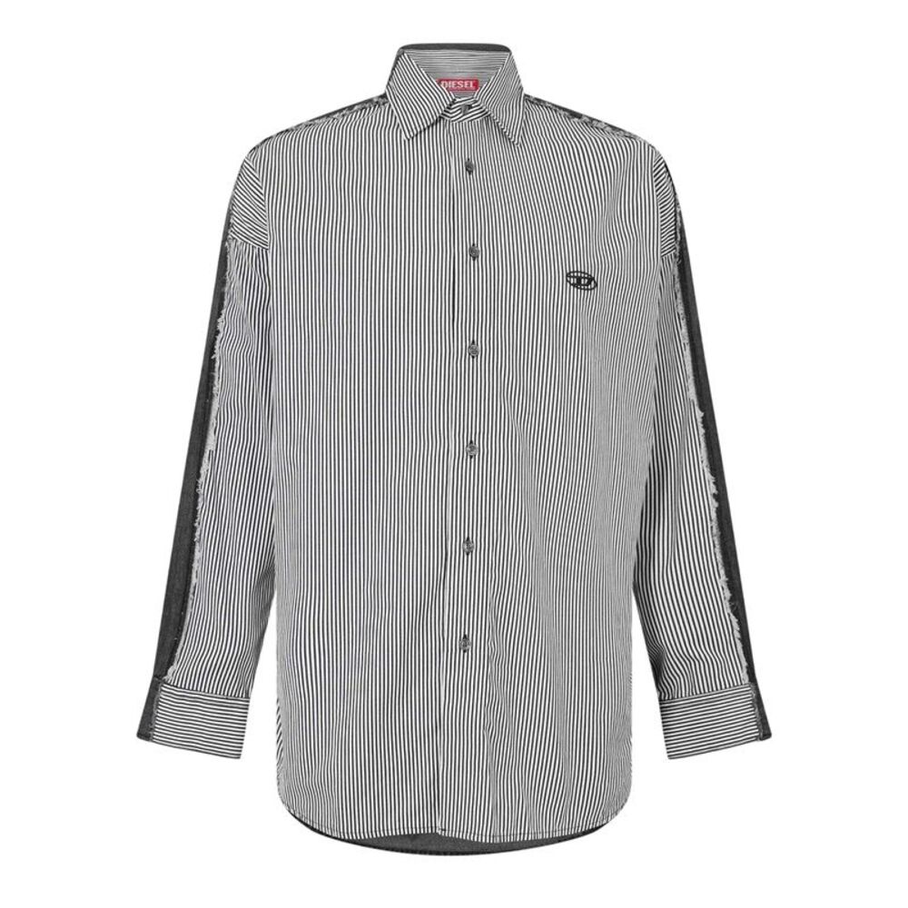 Diesel Mens Striped Cotton Relaxed Fit Shirt / Black